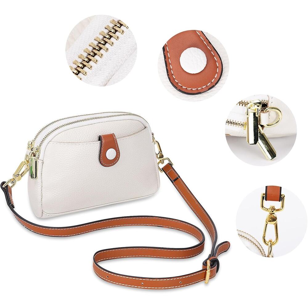 NEW White Mini Crossbody Bag w/ Brown Accent Leather Small Purse Satchel - Picture 4 of 5